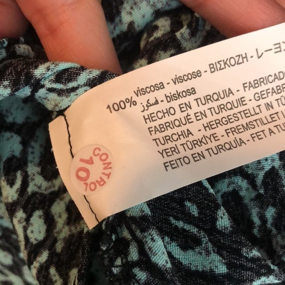 Zara Dress Blue Green Cinched Waist 3/4 Sleeve Animal Print M New modest - Picture 6 of 6